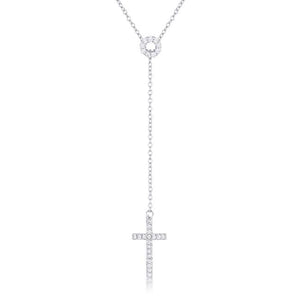 Miranda 0.3ct CZ Rhodium Classic Lariat Cross Necklace - Jewelry Xoxo