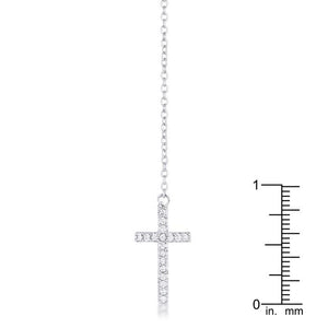 Miranda 0.3ct CZ Rhodium Classic Lariat Cross Necklace - Jewelry Xoxo