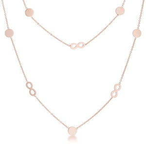 Krystal Rose Gold Stainless Steel Infinity Station Layer Necklace - Jewelry Xoxo