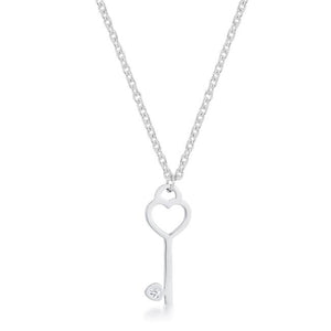 Kina 0.015ct CZ Rhodium Stainless Steel Key Drop Necklace - Jewelry Xoxo