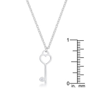 Kina 0.015ct CZ Rhodium Stainless Steel Key Drop Necklace - Jewelry Xoxo