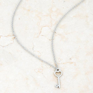 Kina 0.015ct CZ Rhodium Stainless Steel Key Drop Necklace - Jewelry Xoxo