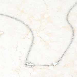 Arianna Rhodium Stainless Steel Arrow Necklace - Jewelry Xoxo