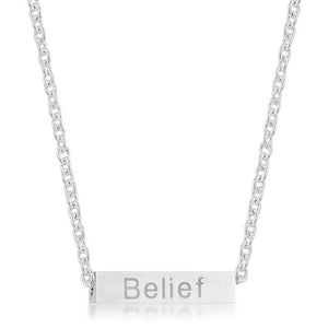 Luck Rhodium Stainless Steel Bar Script Necklace - Jewelry Xoxo