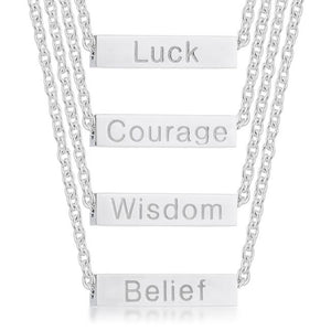 Luck Rhodium Stainless Steel Bar Script Necklace - Jewelry Xoxo