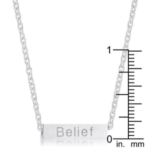 Luck Rhodium Stainless Steel Bar Script Necklace - Jewelry Xoxo