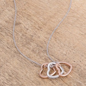 Mandy 0.45ct CZ Two-tone Triple Heart Drop Necklace - Jewelry Xoxo
