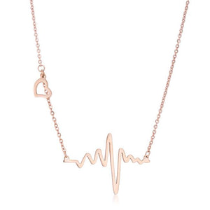 Hana Rose Gold Stainless Steel Delicate Heartbeat Necklace - Jewelry Xoxo