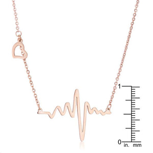 Hana Rose Gold Stainless Steel Delicate Heartbeat Necklace - Jewelry Xoxo
