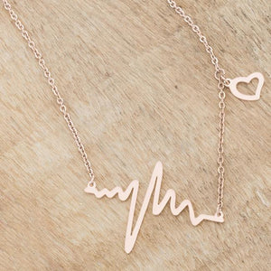 Hana Rose Gold Stainless Steel Delicate Heartbeat Necklace - Jewelry Xoxo