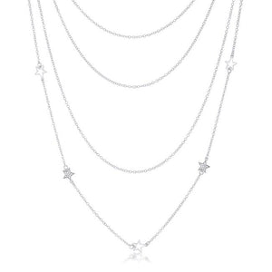 Multi-Chain Rhodium Star Necklace with CZ - Jewelry Xoxo