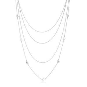 Multi-Chain Rhodium Star Necklace with CZ - Jewelry Xoxo