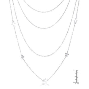 Multi-Chain Rhodium Star Necklace with CZ - Jewelry Xoxo