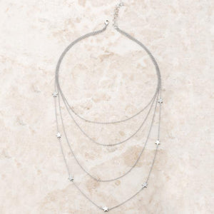 Multi-Chain Rhodium Star Necklace with CZ - Jewelry Xoxo
