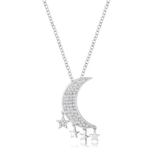 .6Ct Dazzling Rhodium Moon and Stars Necklace with CZ - Jewelry Xoxo