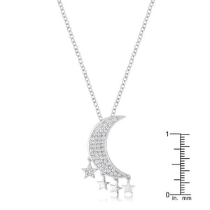 .6Ct Dazzling Rhodium Moon and Stars Necklace with CZ - Jewelry Xoxo