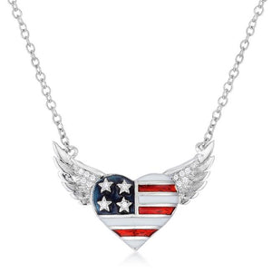 .14 Ct Patriotic Winged Heart Necklace with CZ Accents - Jewelry Xoxo