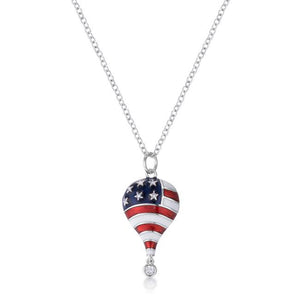 .1 Ct Patriotic Hot Air Balloon Rhodium Necklace with CZ - Jewelry Xoxo