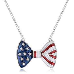 .025 Ct Stars and Stripes Bow Tie Necklace with CZ - Jewelry Xoxo