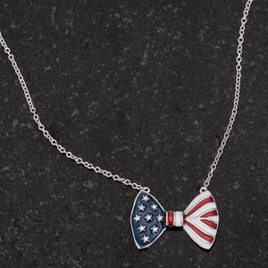 .025 Ct Stars and Stripes Bow Tie Necklace with CZ - Jewelry Xoxo