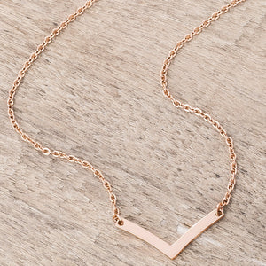 Stainless Steel Rose Goldtone Chevron Necklace - Jewelry Xoxo