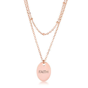 Rose Gold Plated Double Chain "FAITH" Necklace - Jewelry Xoxo