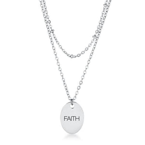Stainless Steel Double Chain "FAITH" Necklace - Jewelry Xoxo