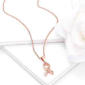 18k Rose Gold Plated Heart Filigree Breast Cancer Awareness Ribbon Pendant - Jewelry Xoxo