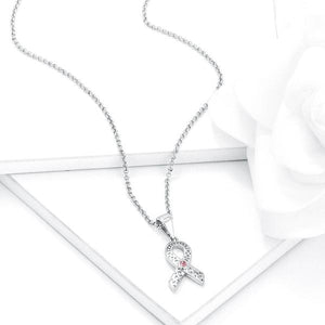 Rhodium Plated Heart Filigree Breast Cancer Awareness Ribbon Pendant - Jewelry Xoxo