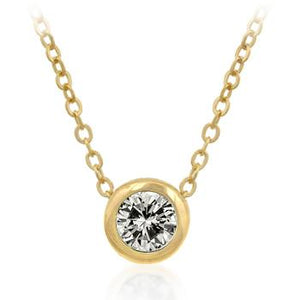 Solitaire Bezel Cubic Zirconia Golden Pendant - Jewelry Xoxo
