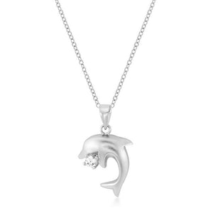 Matte Rhodium Dolphin Pendant - Jewelry Xoxo