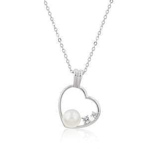 Pearl Cubic Zirconia Heart Pendant - Jewelry Xoxo