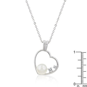 Pearl Cubic Zirconia Heart Pendant - Jewelry Xoxo