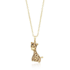 Golden Cubic Zirconia Giraffe Pendant Necklace - Jewelry Xoxo