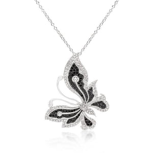Black and White Large Cubic Zirconia Butterfly Pendant - Jewelry Xoxo