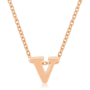 Rose Gold Finish Initial V Pendant - Jewelry Xoxo