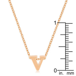 Rose Gold Finish Initial V Pendant - Jewelry Xoxo