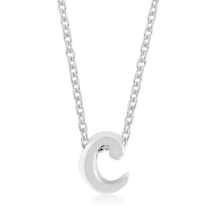 Rhodium Plated Finish Initial C Pendant - Jewelry Xoxo