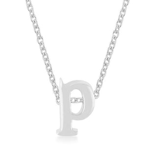 Rhodium Plated Finish Initial P Pendant - Jewelry Xoxo