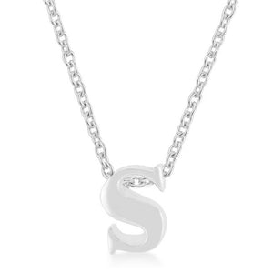 Rhodium Plated Finish Initial S Pendant - Jewelry Xoxo
