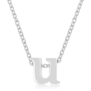 Rhodium Plated Finish Initial U Pendant - Jewelry Xoxo