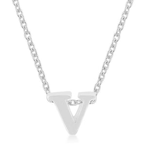Rhodium Plated Finish Initial V Pendant - Jewelry Xoxo