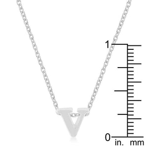 Rhodium Plated Finish Initial V Pendant - Jewelry Xoxo