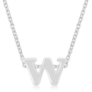 Rhodium Plated Finish Initial W Pendant - Jewelry Xoxo