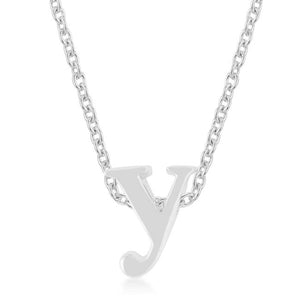 Rhodium Plated Finish Initial Y Pendant - Jewelry Xoxo