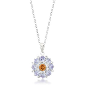 Rhodium Plated Cubic Zirconia Cluster Circle Pendant - Jewelry Xoxo