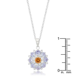 Rhodium Plated Cubic Zirconia Cluster Circle Pendant - Jewelry Xoxo