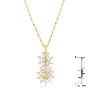 Goldtone Dual Floral Pendant - Jewelry Xoxo