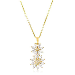Goldtone Dual Floral Pendant - Jewelry Xoxo