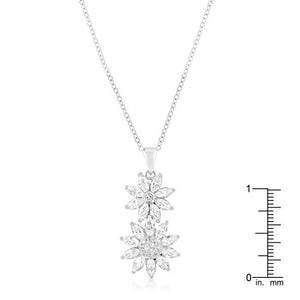 Rhodium Plated Dual Floral Pendant - Jewelry Xoxo
